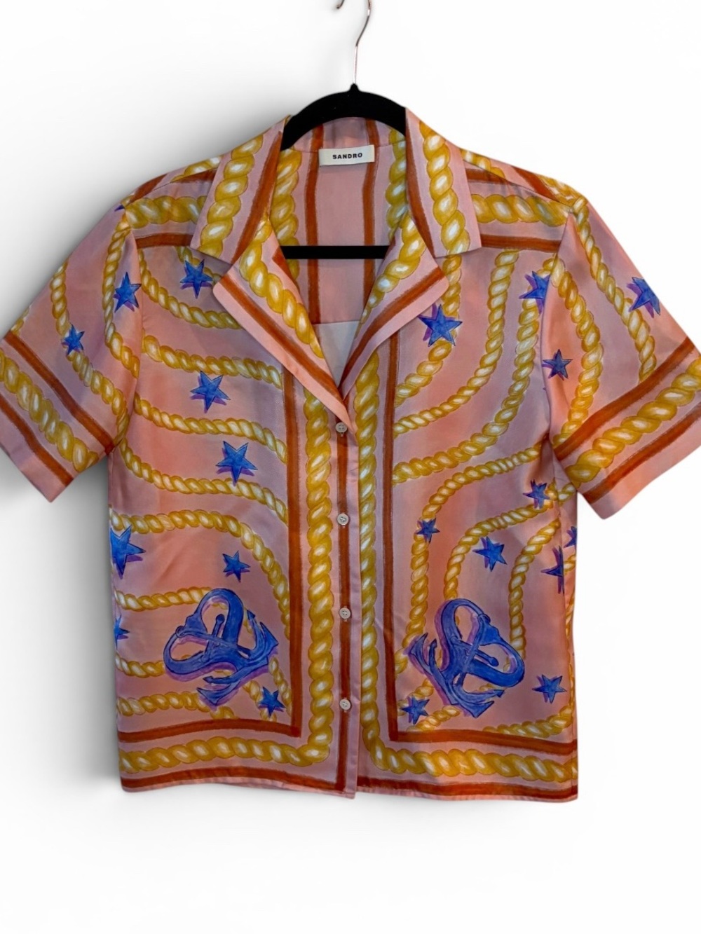 Sandro 100% Silk Star Astrology Chain Print Blouse